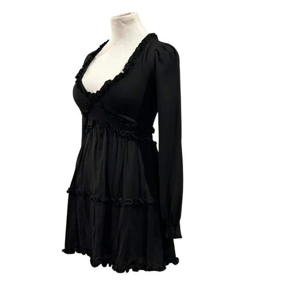 Altar'd State Genevieve Black Babydoll Ruffle Long Sleeve Mini Dress - Size XS - Picture 5 of 16